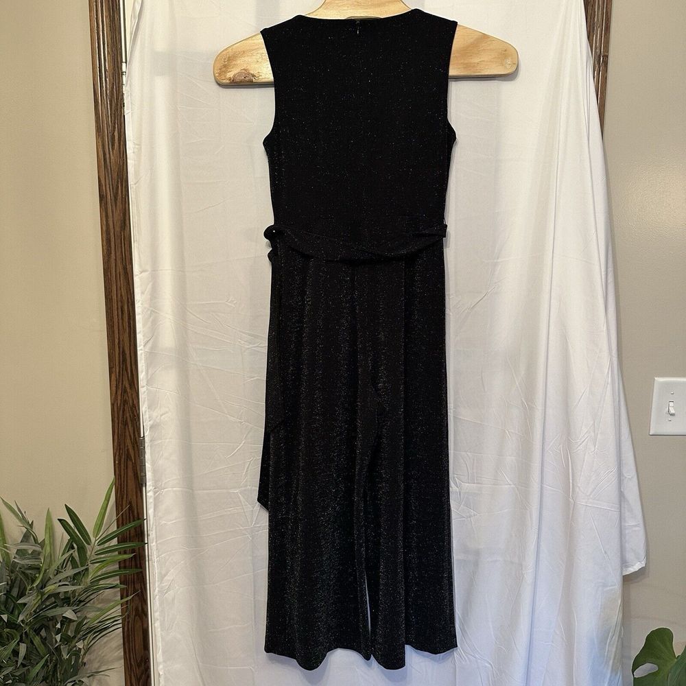 Calvin Klein Women's 10 Black Belted Wide Leg Jumpsuit Glitter Metallic V Neck - Picture 5 of 8